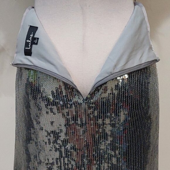 ๐ฅSHOWSTOPPER!๐ฅLulus 1920's Flapper Style Silver Sequin Fringe Pencil Skirt - Picture 13 of 16